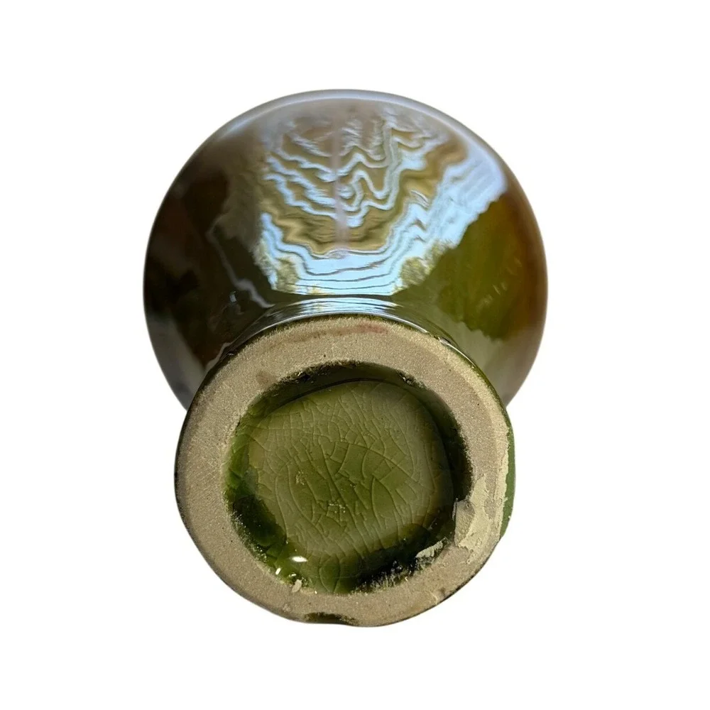 Set of 3 Olive Green Crackle Glaze Ceramic Vases Decorative Bud Vase Trio Decor